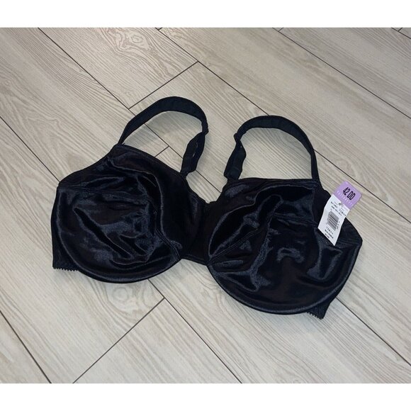Vintage Vassarette 75-844 Satin Unlined Bra Underwire Womens 42DD Black New Nwt